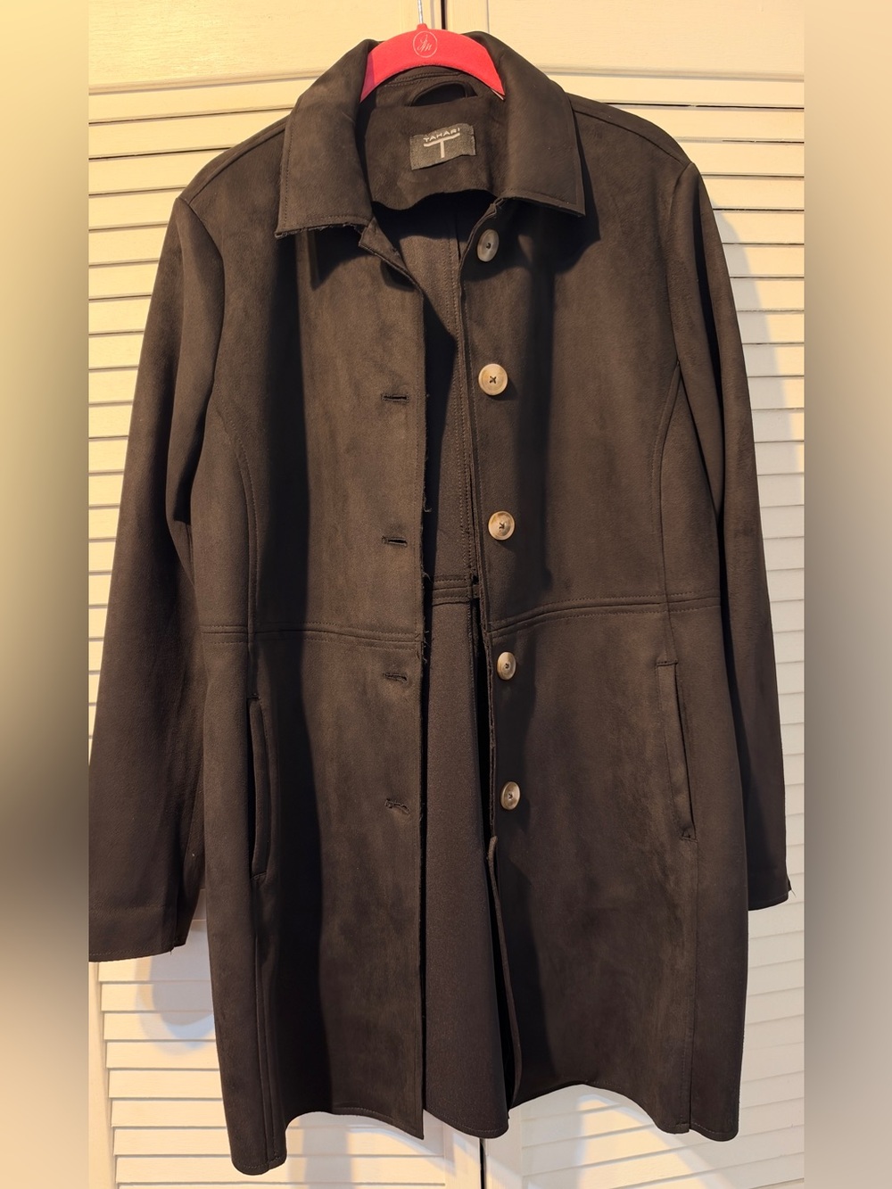 Tahari Black Suede Trench Coat